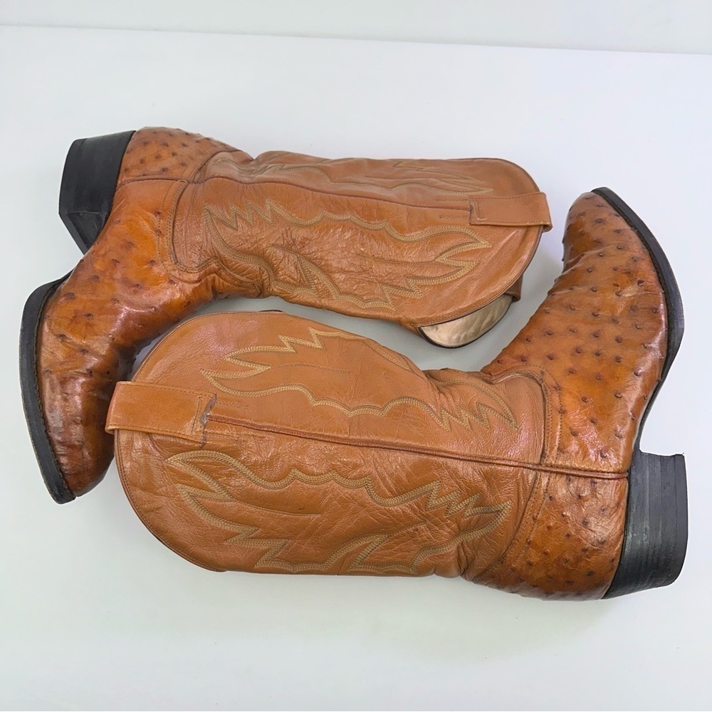 MENS DAVID EDEN TAN COGNAC GENUINE OSTRICH QUILL COWBOY WESTERN BOOTS 10D - Picture 2 of 9
